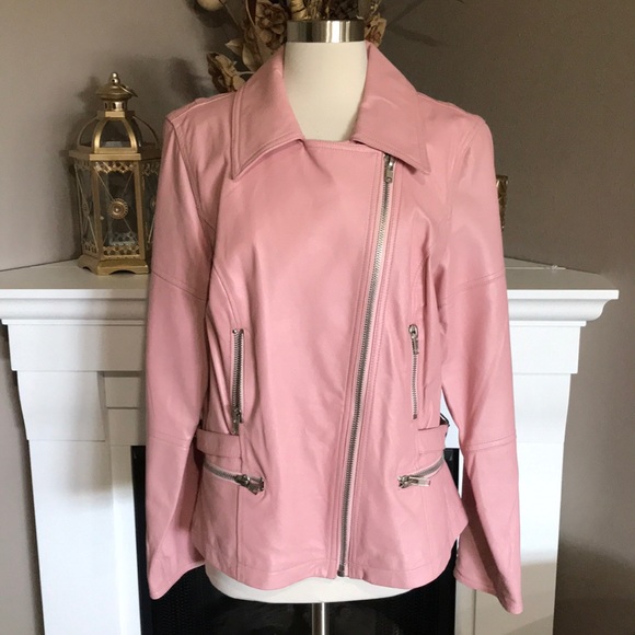 Together Jackets & Blazers - Together Pink Leather Moto Jacket